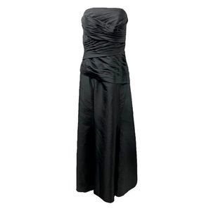 Jade Jasmine Womens Evening Bridal Gown Black Satin Maxi Drop Waist Strapless 6